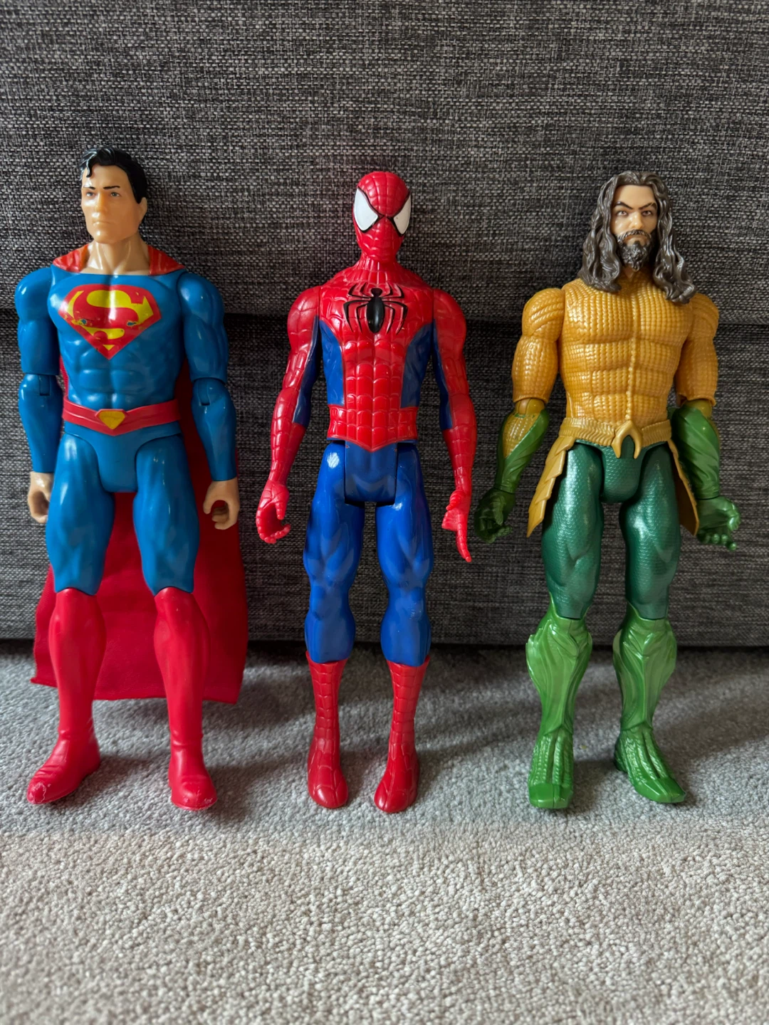 Superman, Spiderman, and Aquaman Action Figures