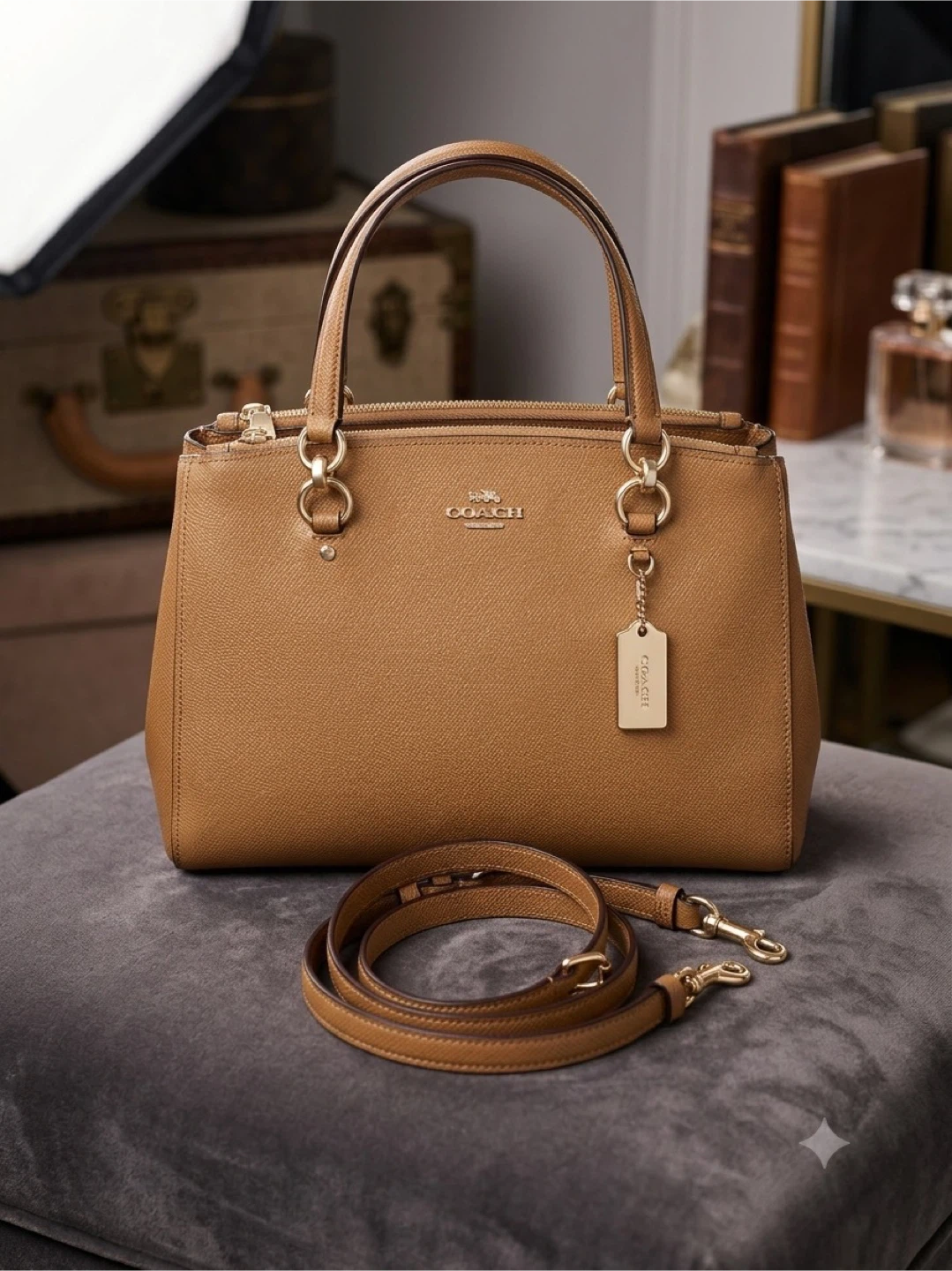 Coach Brown Leather Handbag with Crossbody Strap