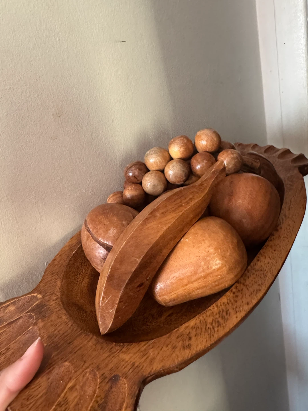 Wooden Decorative Bowl with Decorative Orbs