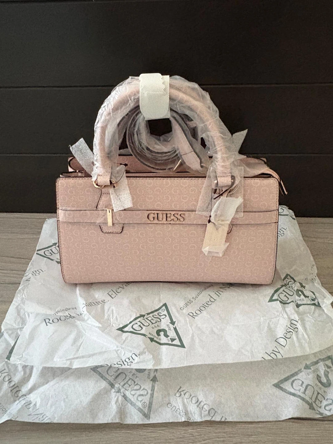 Guess Pink Monogram Satchel Handbag