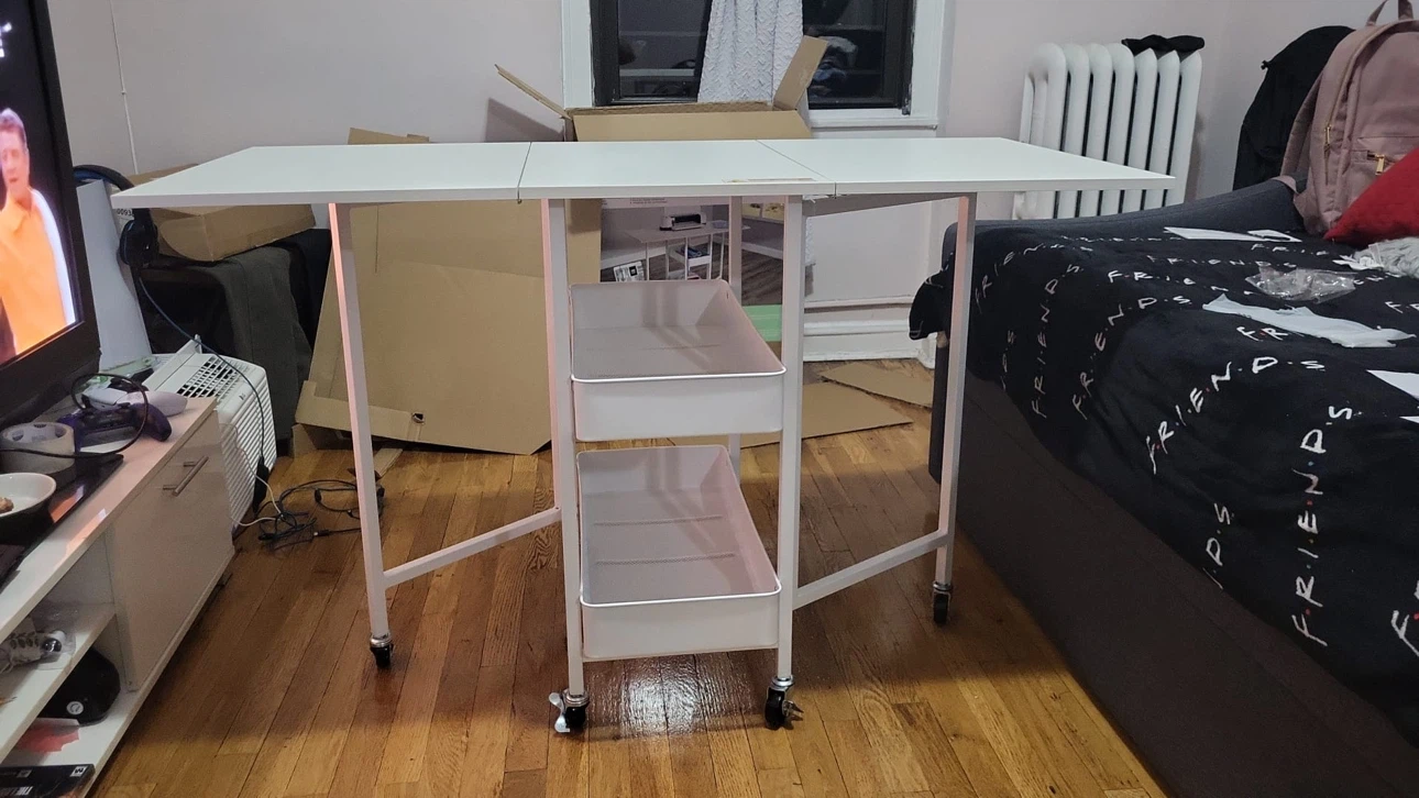 White Drop Leaf Table with Storage Cart