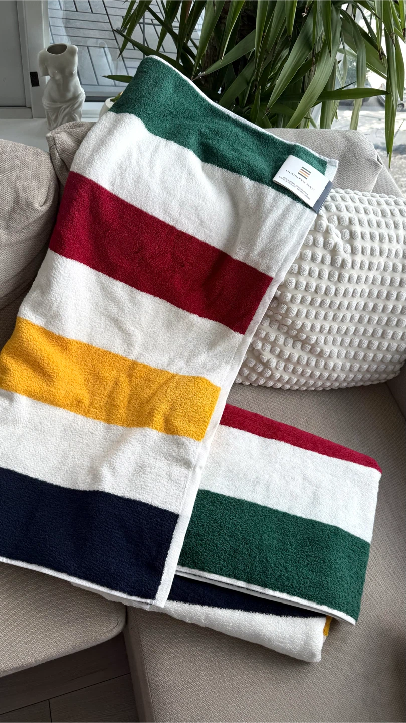 Two NWT Hudson's Bay Stripes Beach Towel, 70-in x 40-in