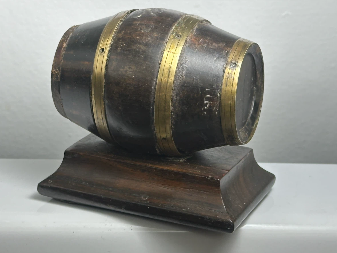 19th Century Treen Coromandel Wood Barrel  String Box - photo 3