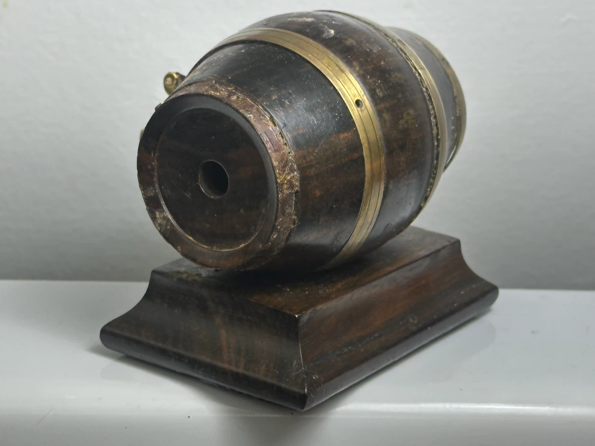 19th Century Treen Coromandel Wood Barrel  String Box - photo 4
