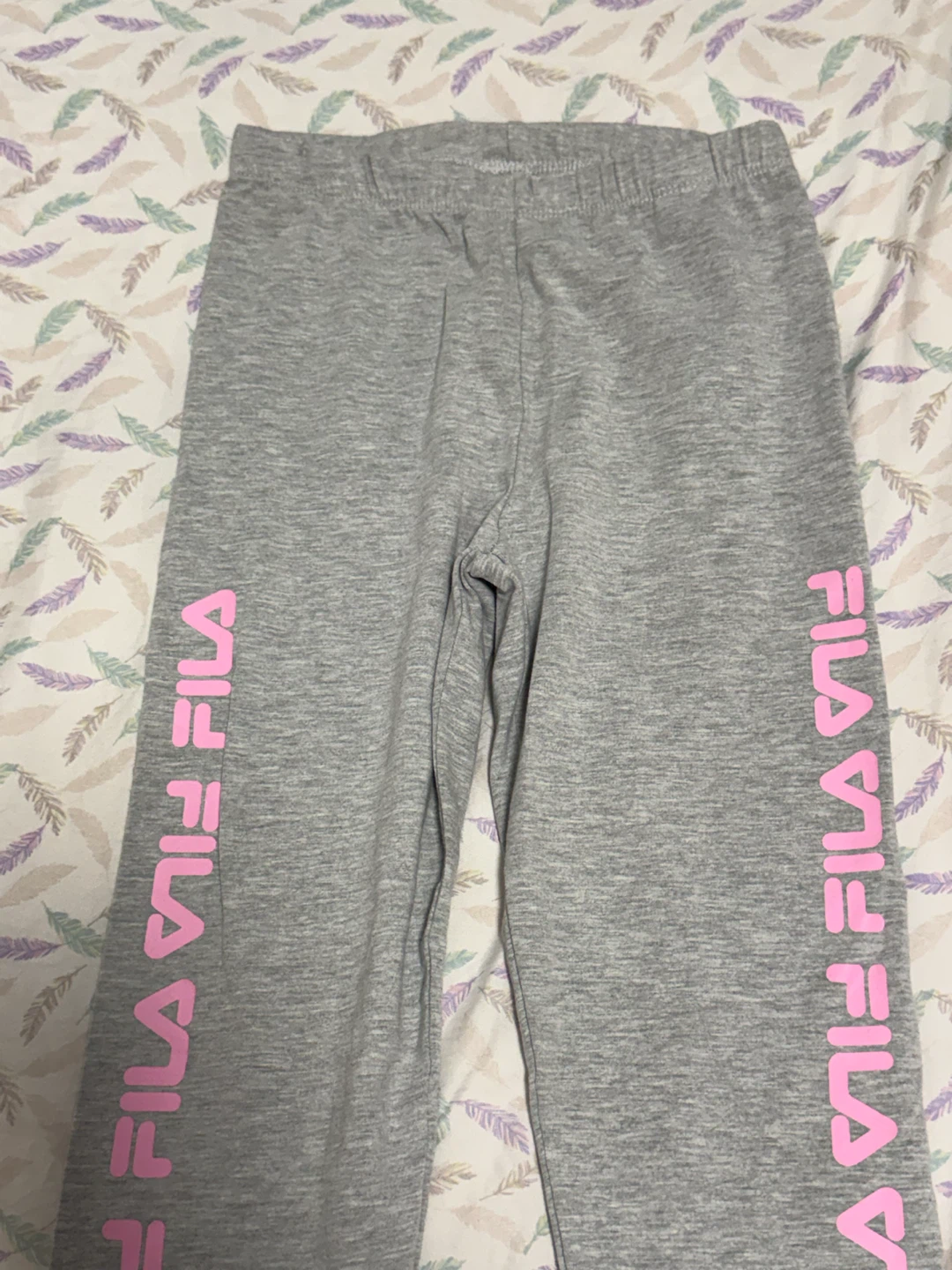Fila Grey Leggings with Pink Logo - Size XL