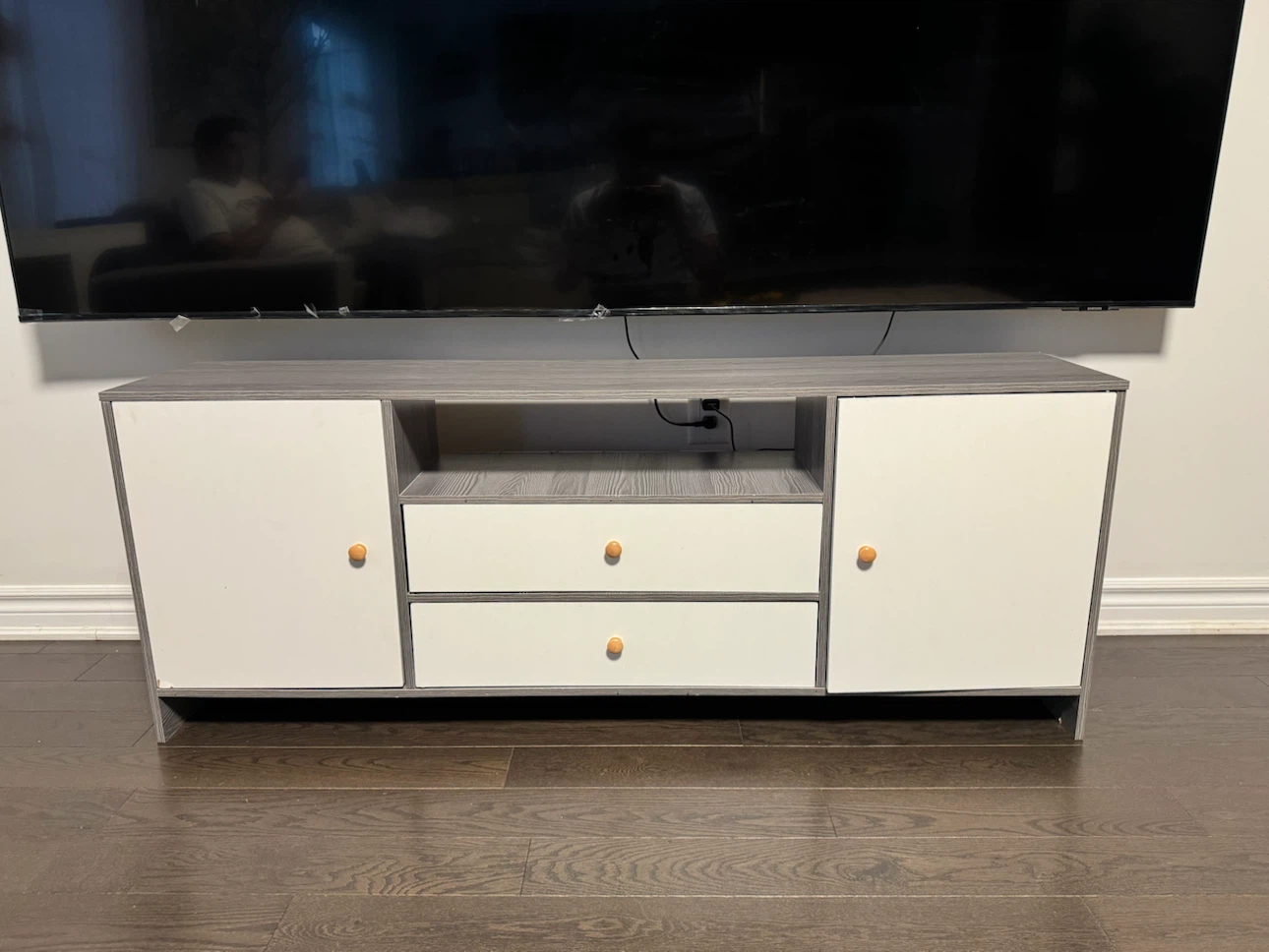 Grey and White TV Stand with 2 Drawers and 2 Doors - photo 3