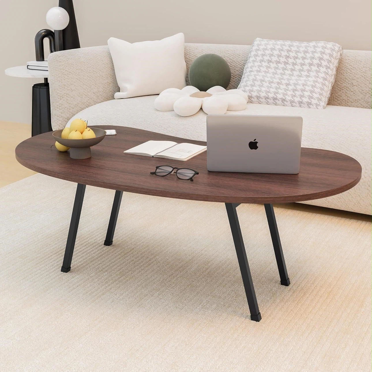 Oval Coffee Table with Dark Wood Finish