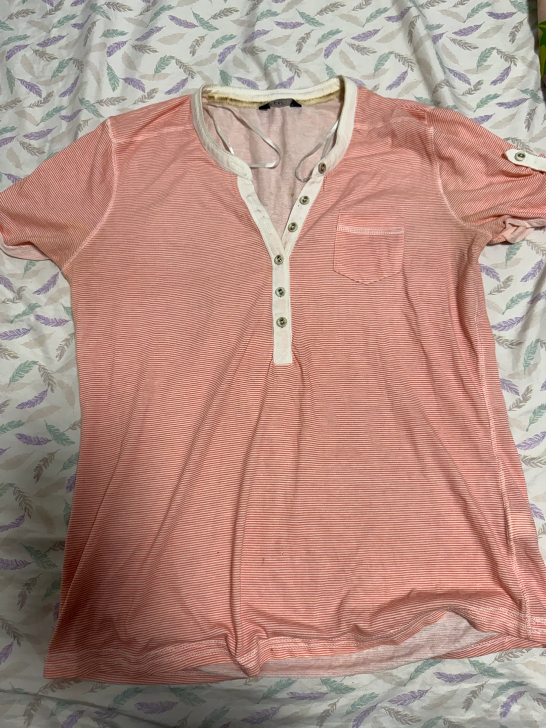 Pink Striped Henley Shirt