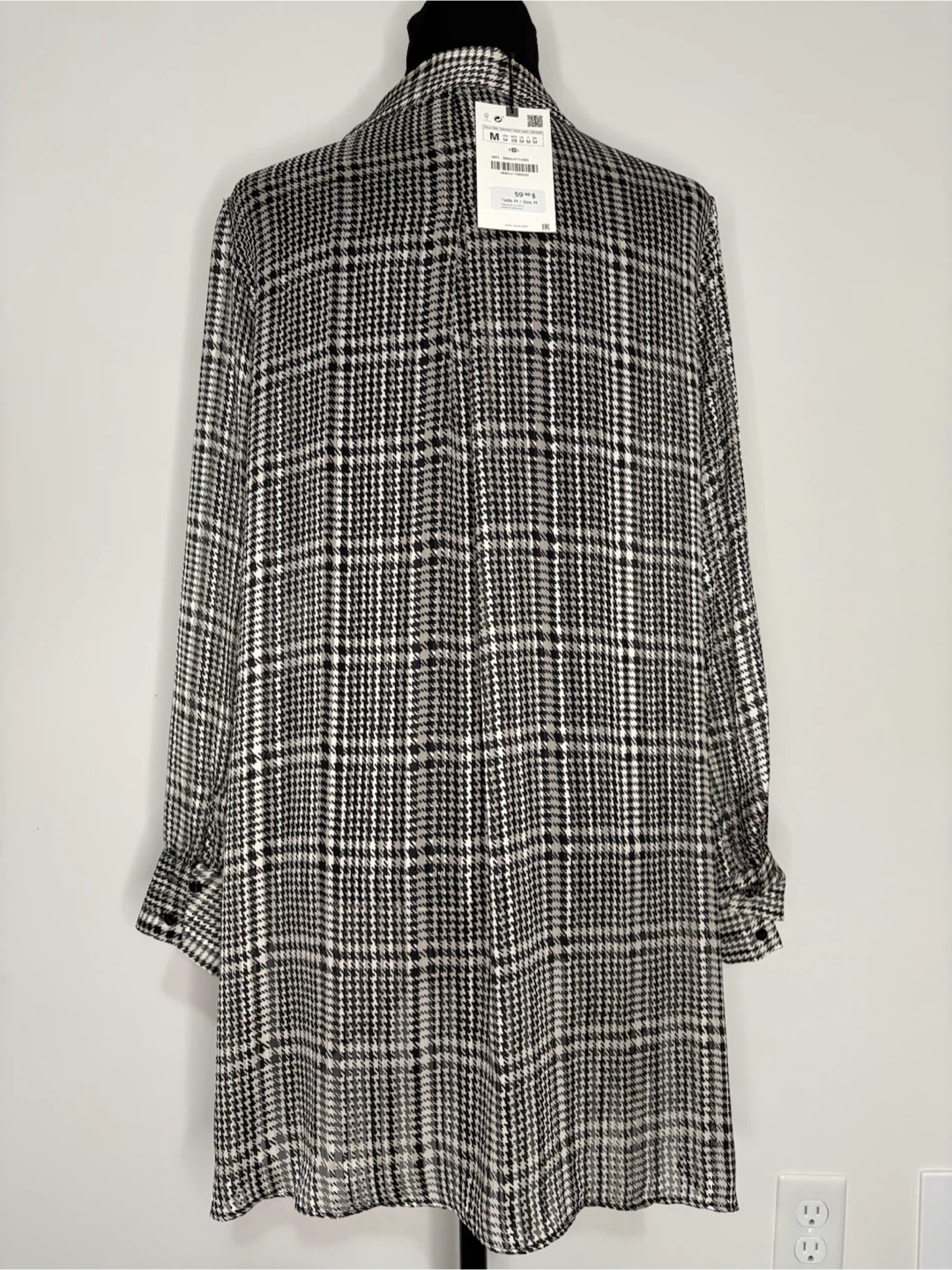 M - NEW with TAG! Zara Houndstooth Print Long Sleeve Shirt - photo 3