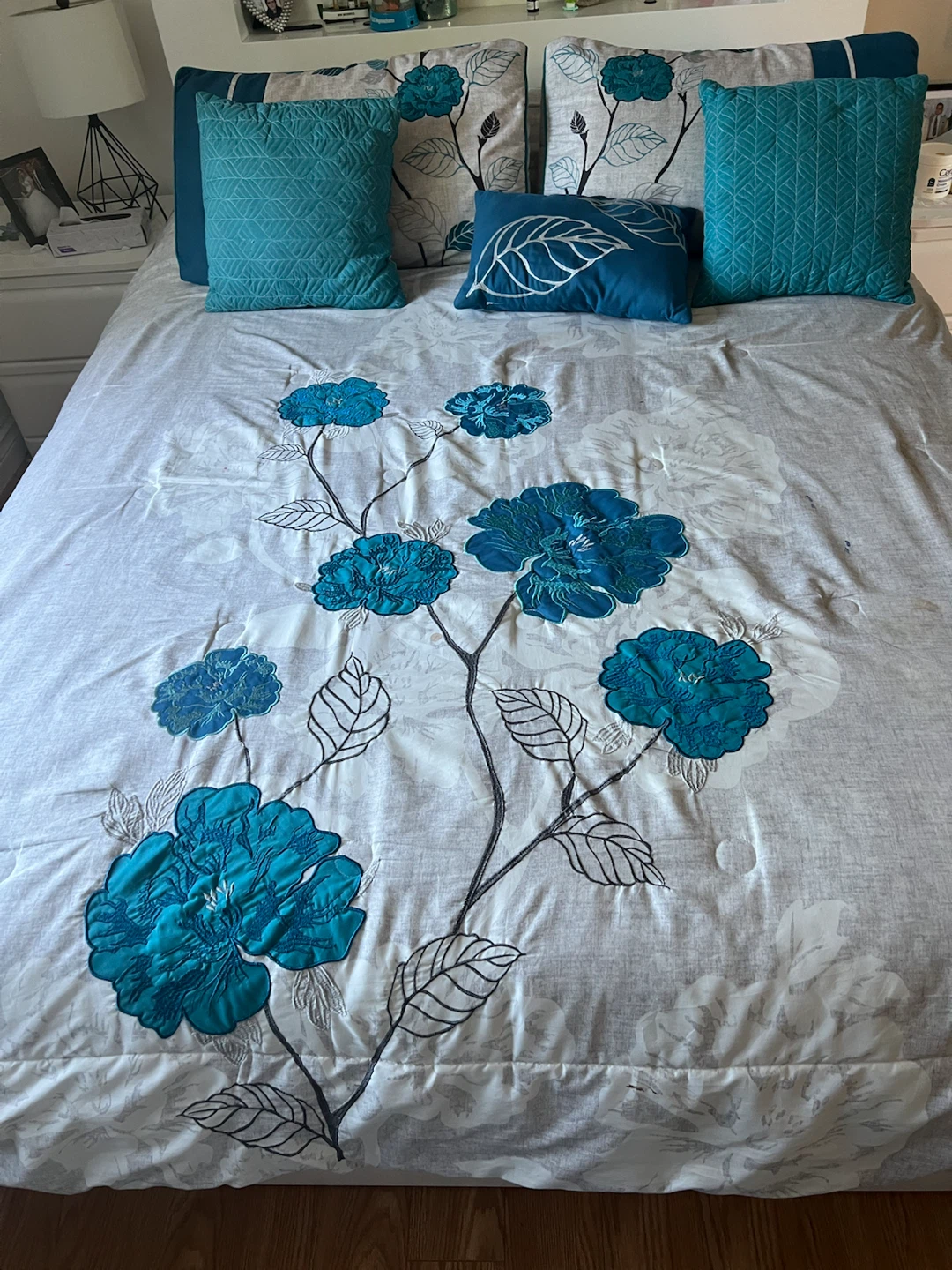 Teal Floral Duvet Cover and Pillow Set - photo 2