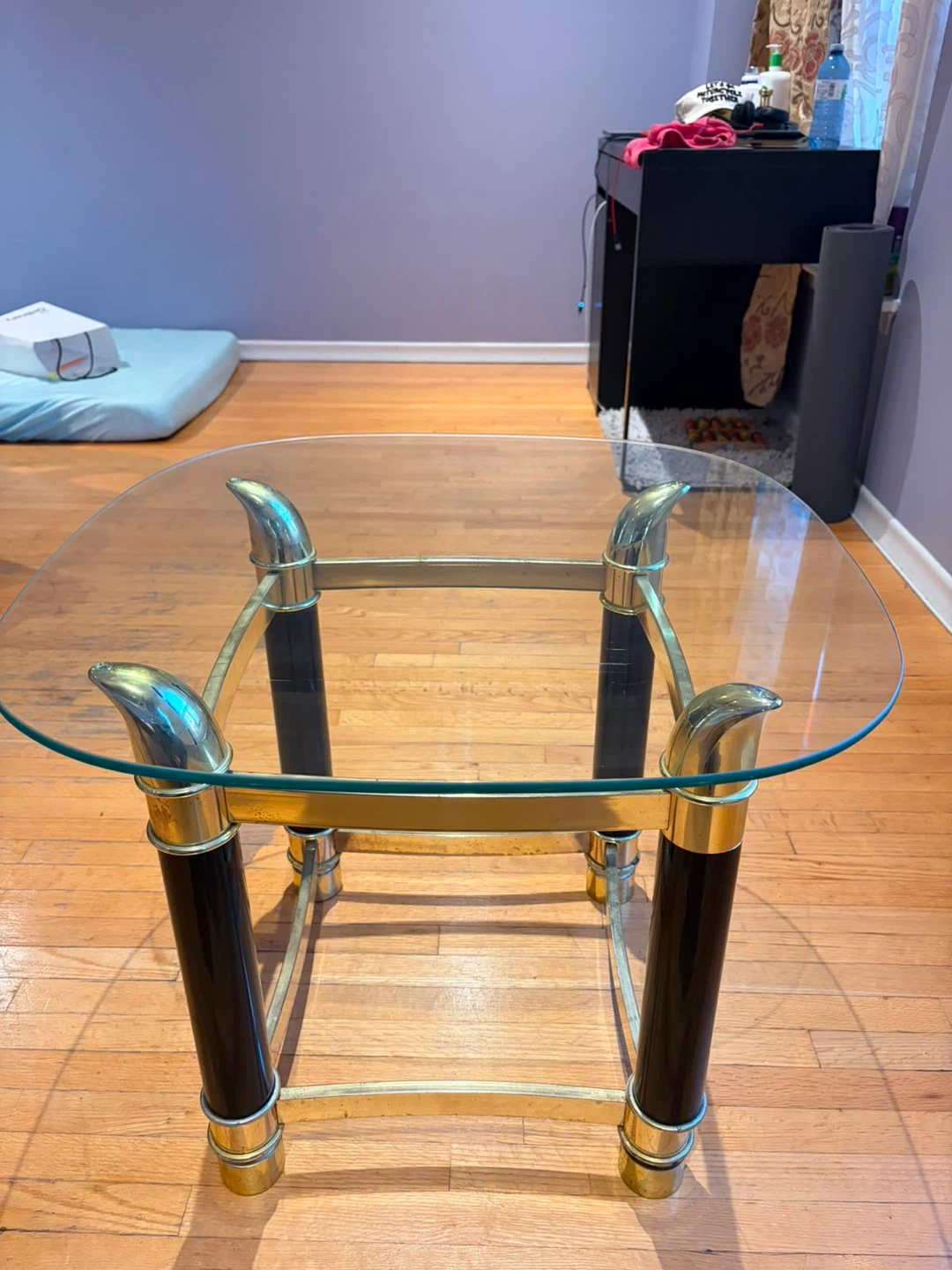 Glass Top Side Table with Brass and Black Accents - photo 2