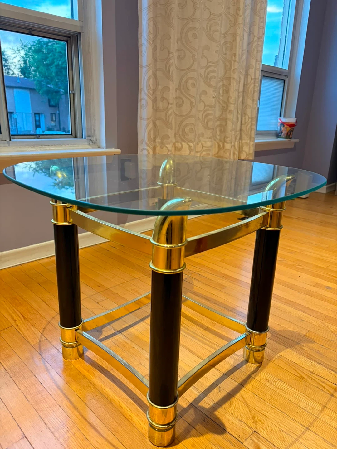 Glass Top Side Table with Brass and Black Accents - photo 3