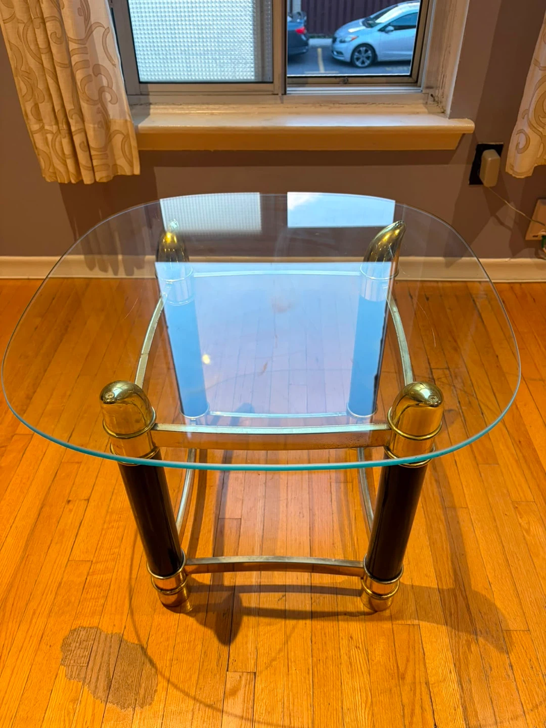 Glass Top Side Table with Brass and Black Accents - photo 4