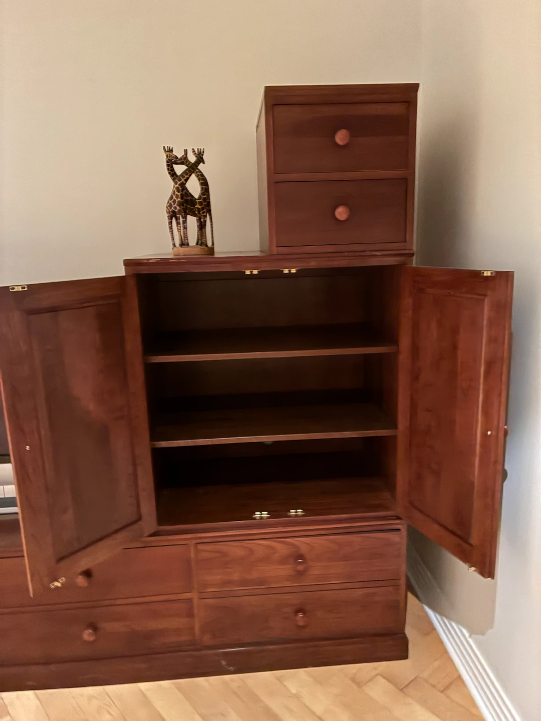 Solid Wood Media Console Unit with Cabinets and Drawers - photo 2