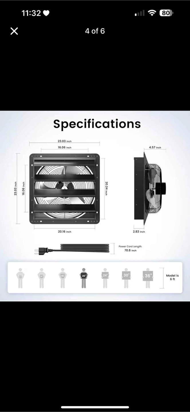20-inch Exhaust Fan with Automatic Gravity Shutter - photo 4
