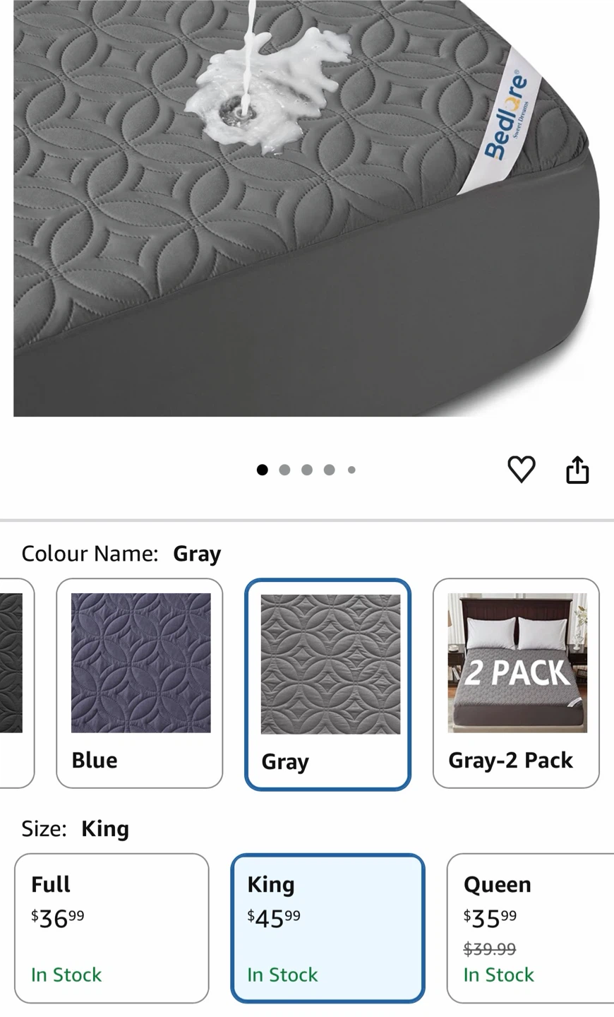 Bedlore King Size Waterproof Mattress Pad - Gray - photo 2
