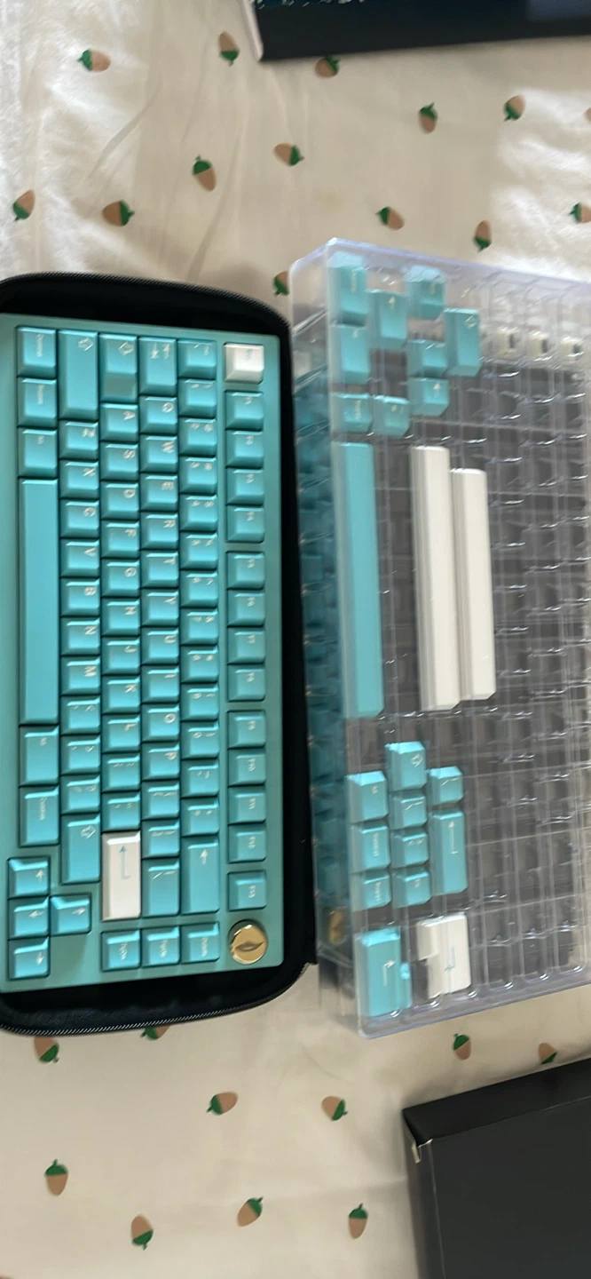 Qk75 Aqua Blue Mechanical Keyboard with Gold Knob