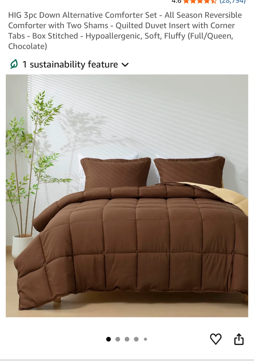 HIG 3pc Down Alternative Comforter Set - Queen - Chocolate/Taupe - photo 2