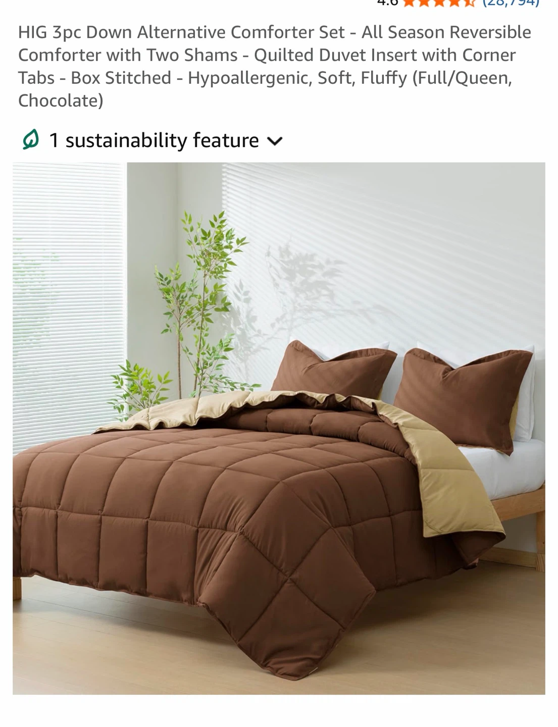 HIG 3pc Down Alternative Comforter Set - Queen - Chocolate/Taupe - photo 3