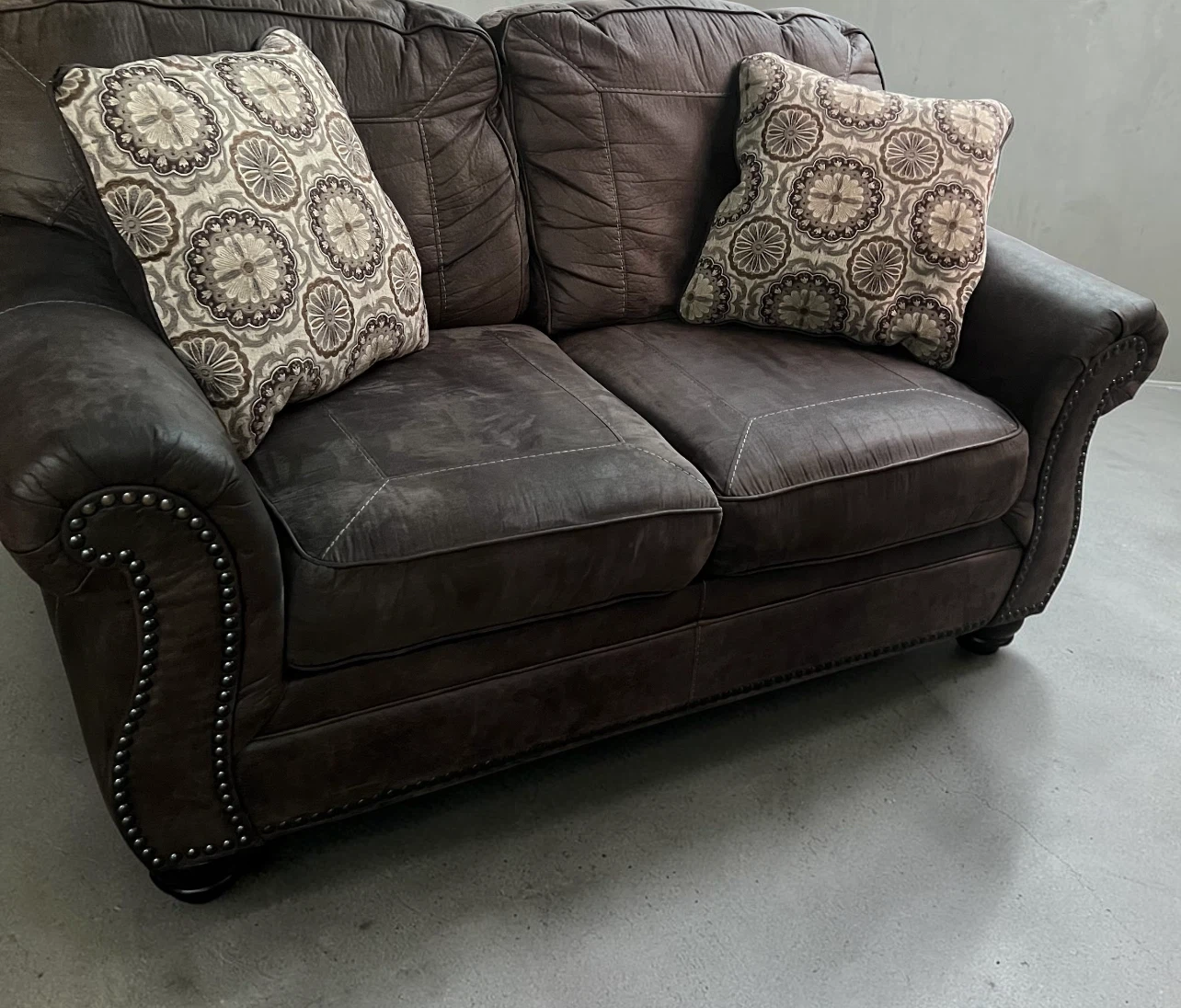 Brown Leather Loveseat Sofa