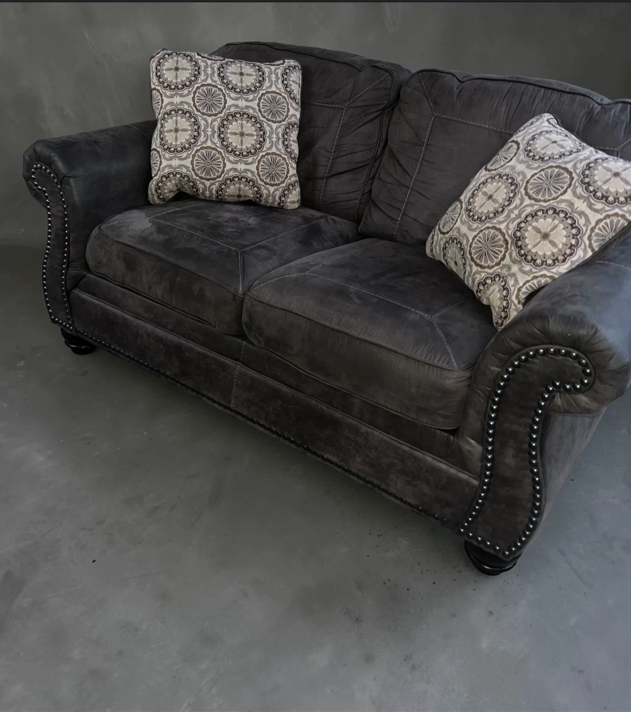 Brown Leather Loveseat Sofa - photo 2