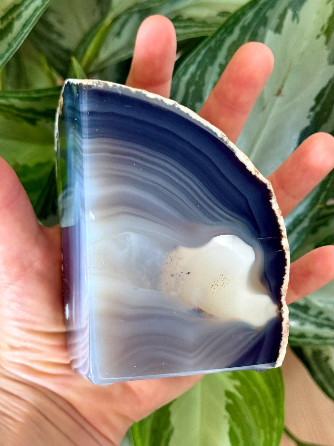 Genuine Brazilian Blue & White Banded Agate Crystal Bookend