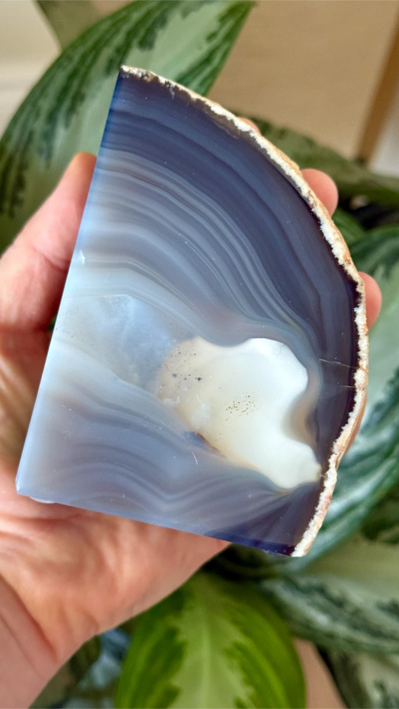 Genuine Brazilian Blue & White Banded Agate Crystal Bookend - photo 3
