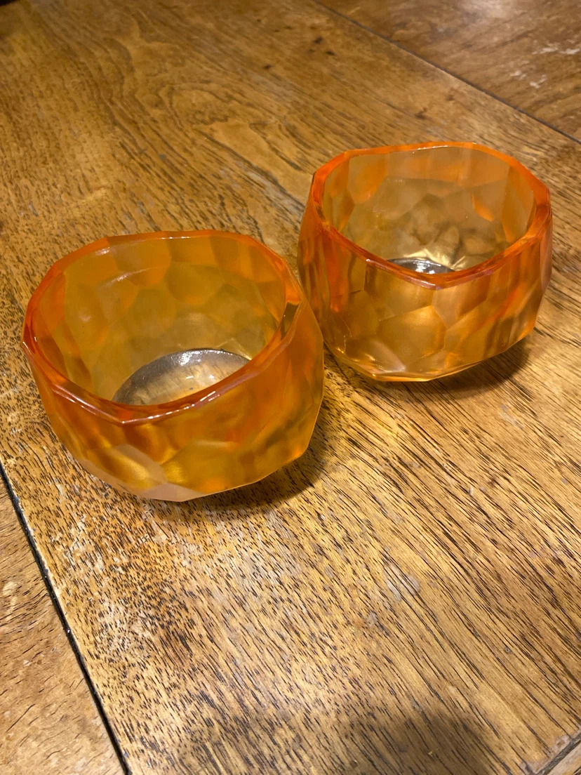 Orange Geometric Glass Votive Holders - Set of 2