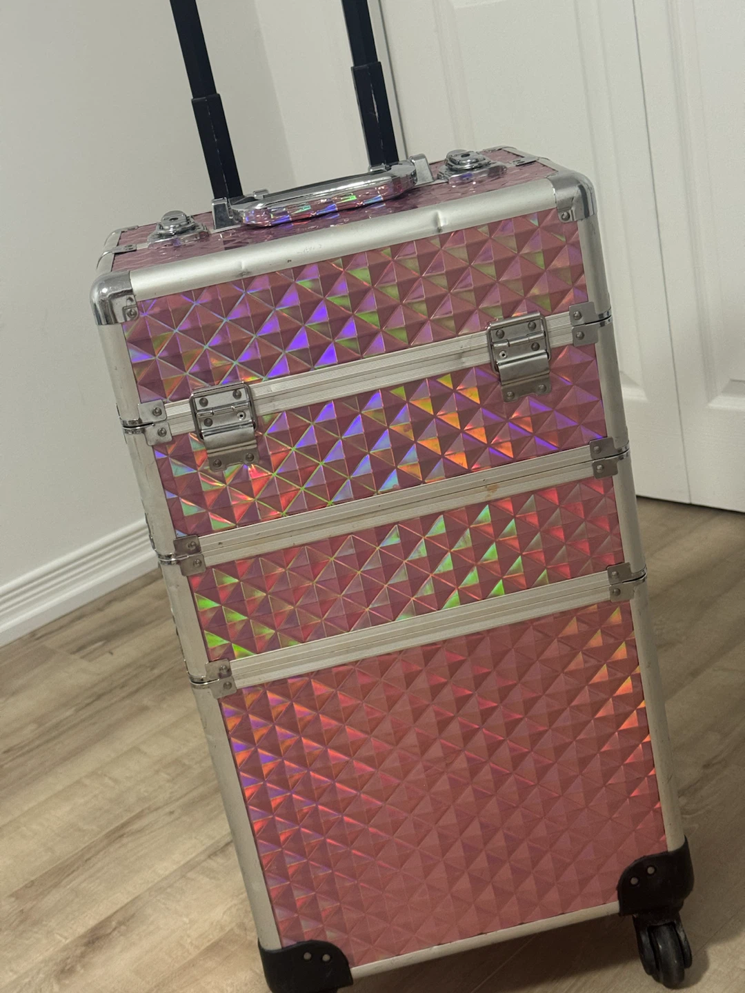 Pink Holographic Rolling Makeup Train Case - photo 2