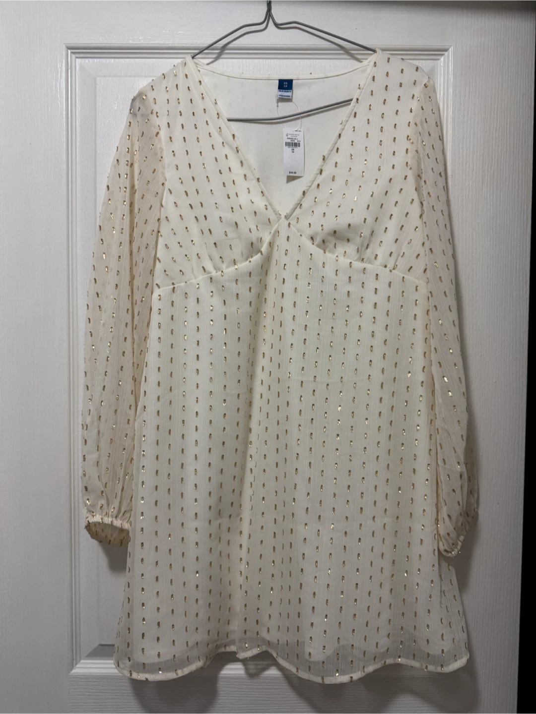Old Navy Women's Cream Gold Dot Dress XS