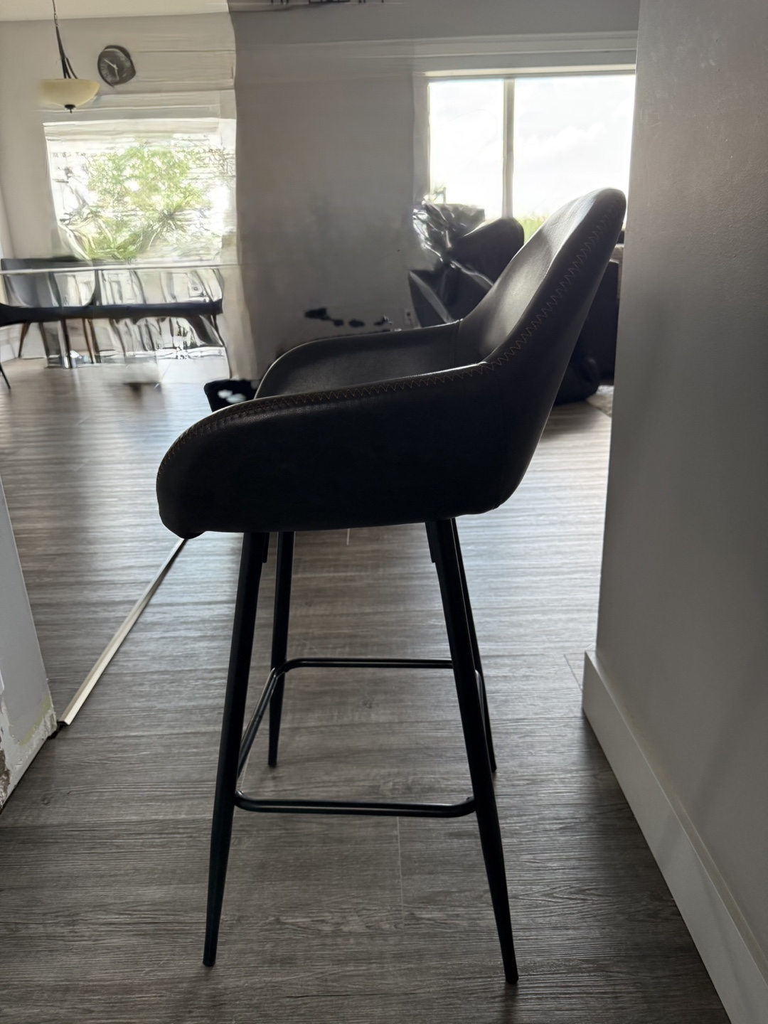 Dark Grey Faux Leather Bar Stool