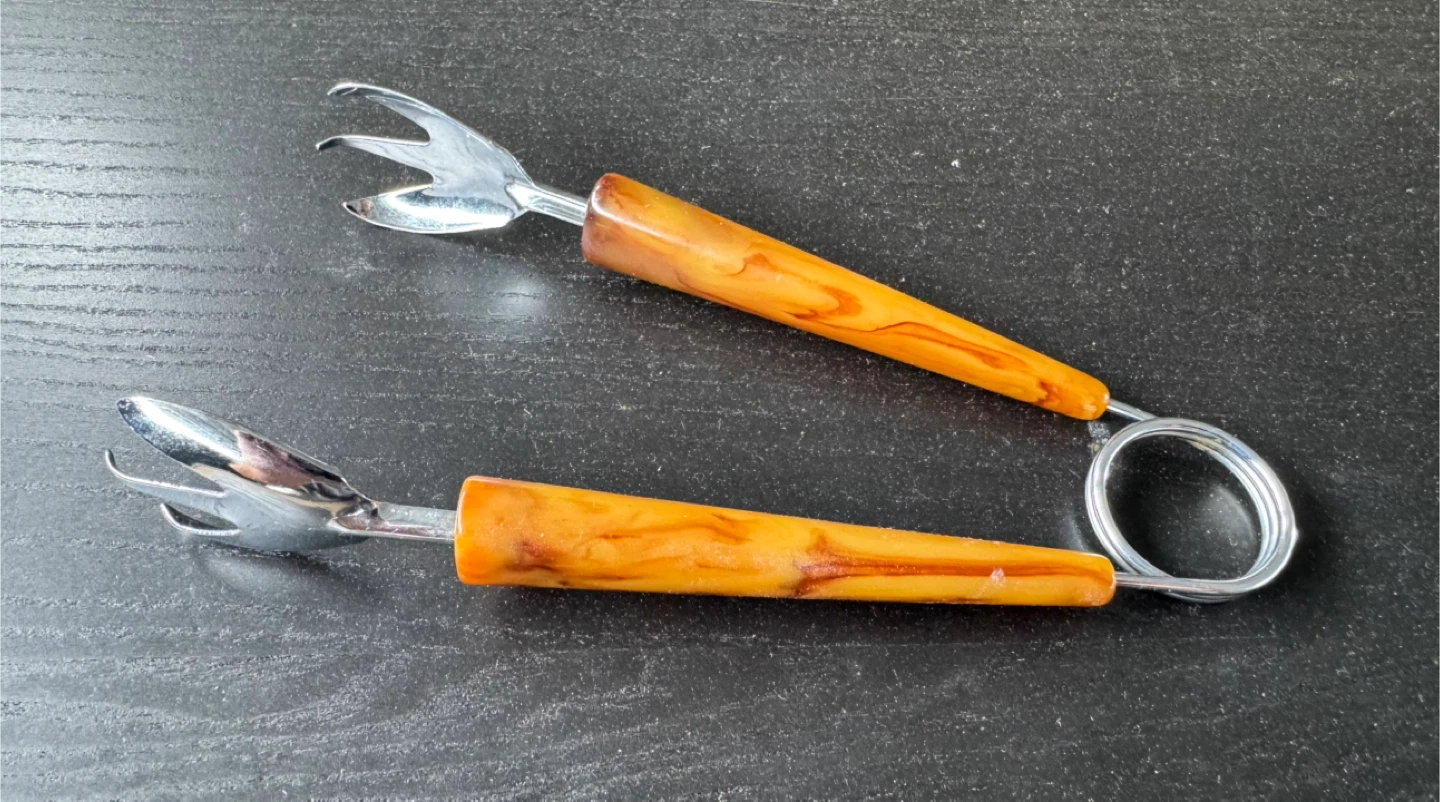 Vintage MCM Butterscotch Bakelite Ice Tongs