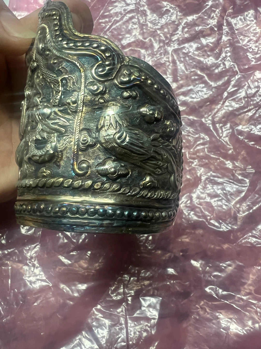 Vintage Ornate Buddha & Dragon Cuff Bracelet