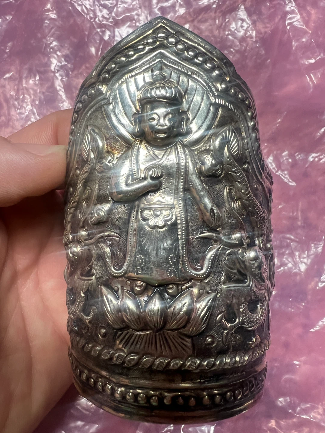 Vintage Ornate Buddha & Dragon Cuff Bracelet - photo 2
