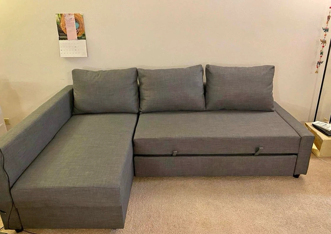 IKEA FRIHETEN Sleeper Sofa with Storage Chaise - Grey