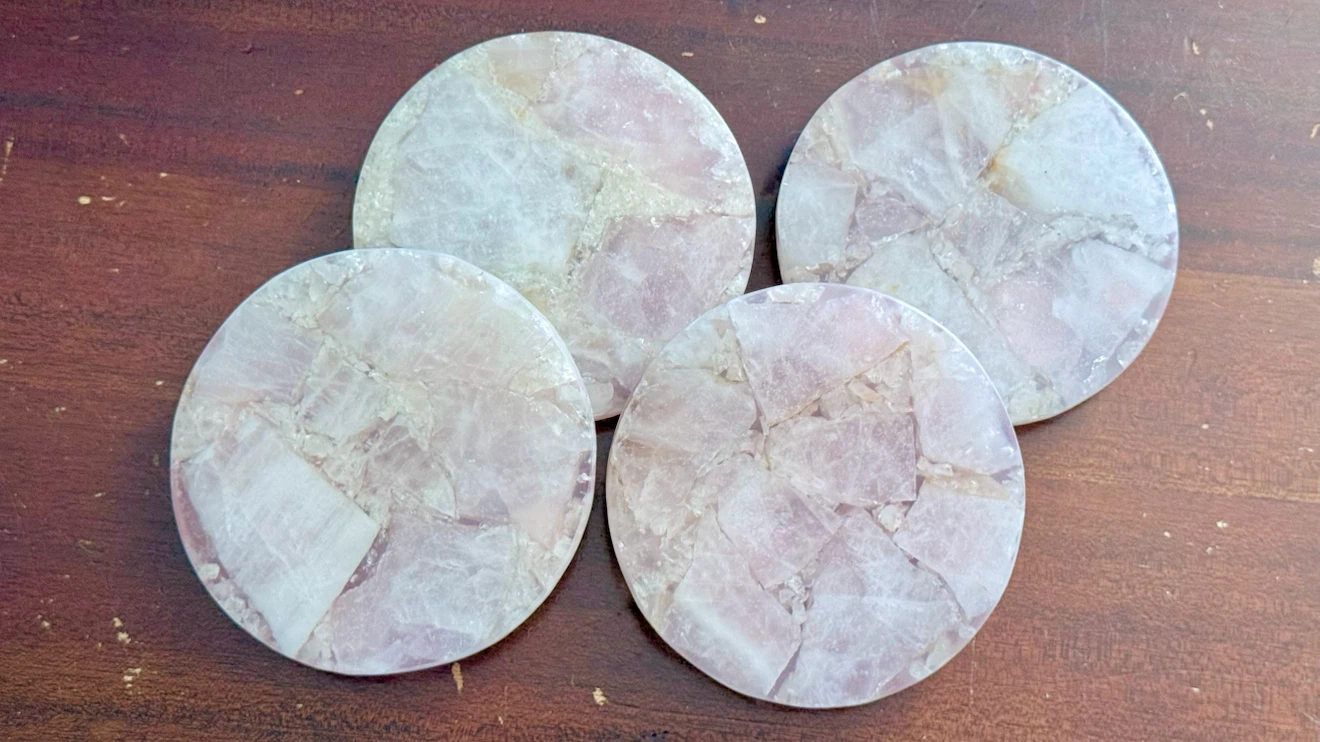 New Genuine Rose Quartz Crystal Coasters Set Of 4 Made In India - photo 4