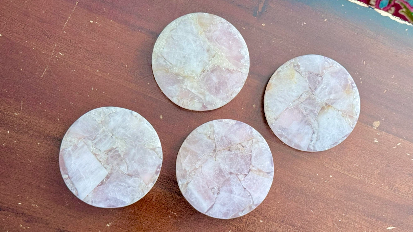 New Genuine Rose Quartz Crystal Coasters Set Of 4 Made In India - photo 5