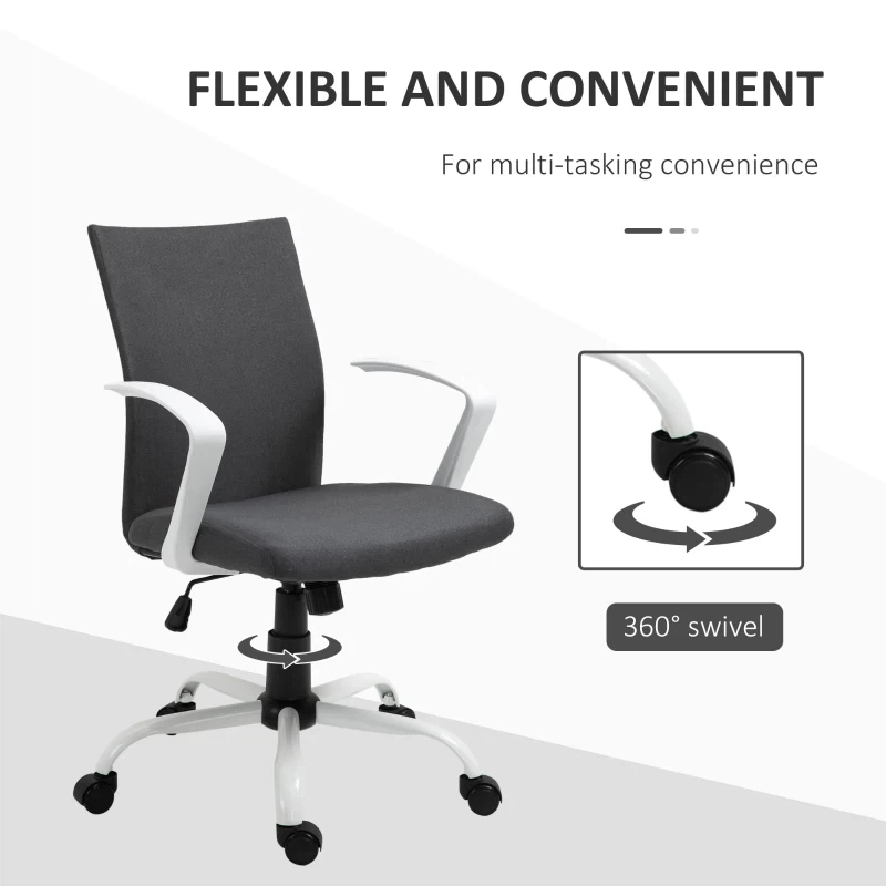 Grey Fabric Office Chair with White Arms and Base