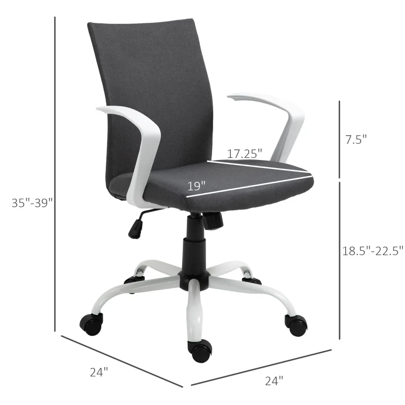 Grey Fabric Office Chair with White Arms and Base - photo 2