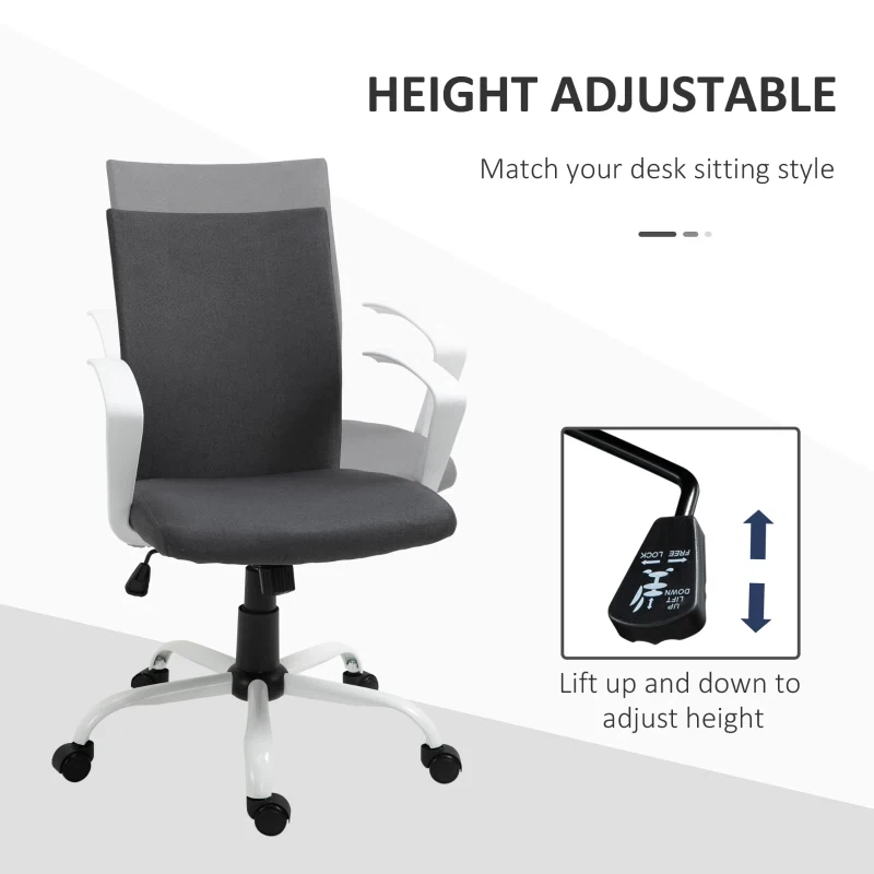 Grey Fabric Office Chair with White Arms and Base - photo 3