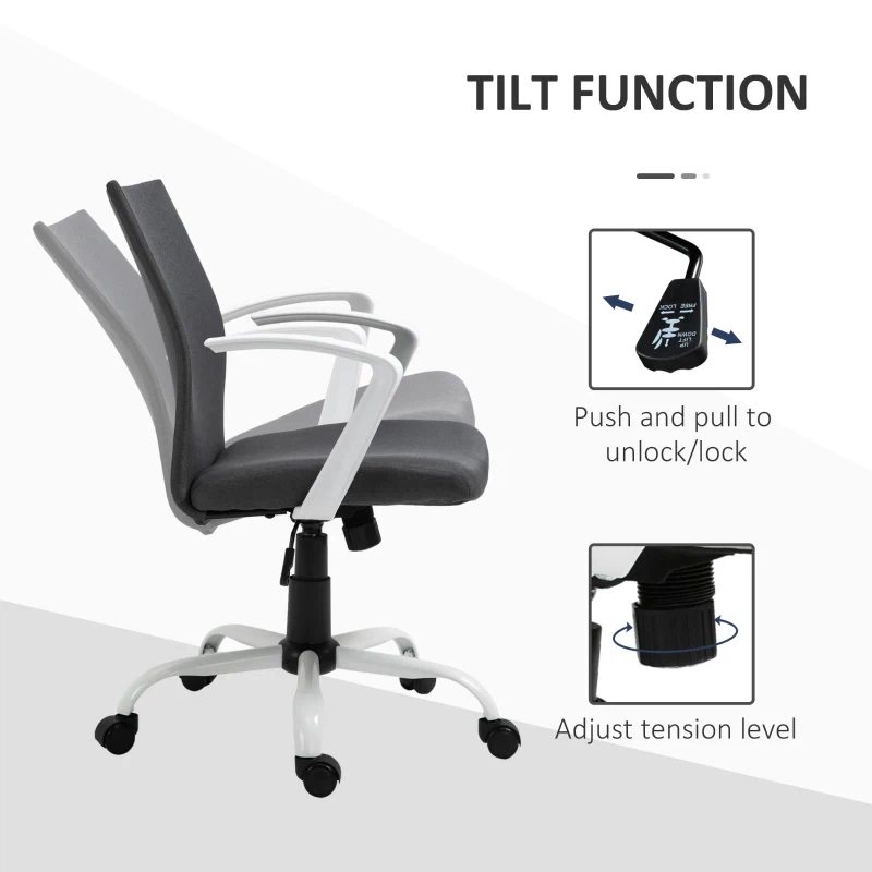 Grey Fabric Office Chair with White Arms and Base - photo 5