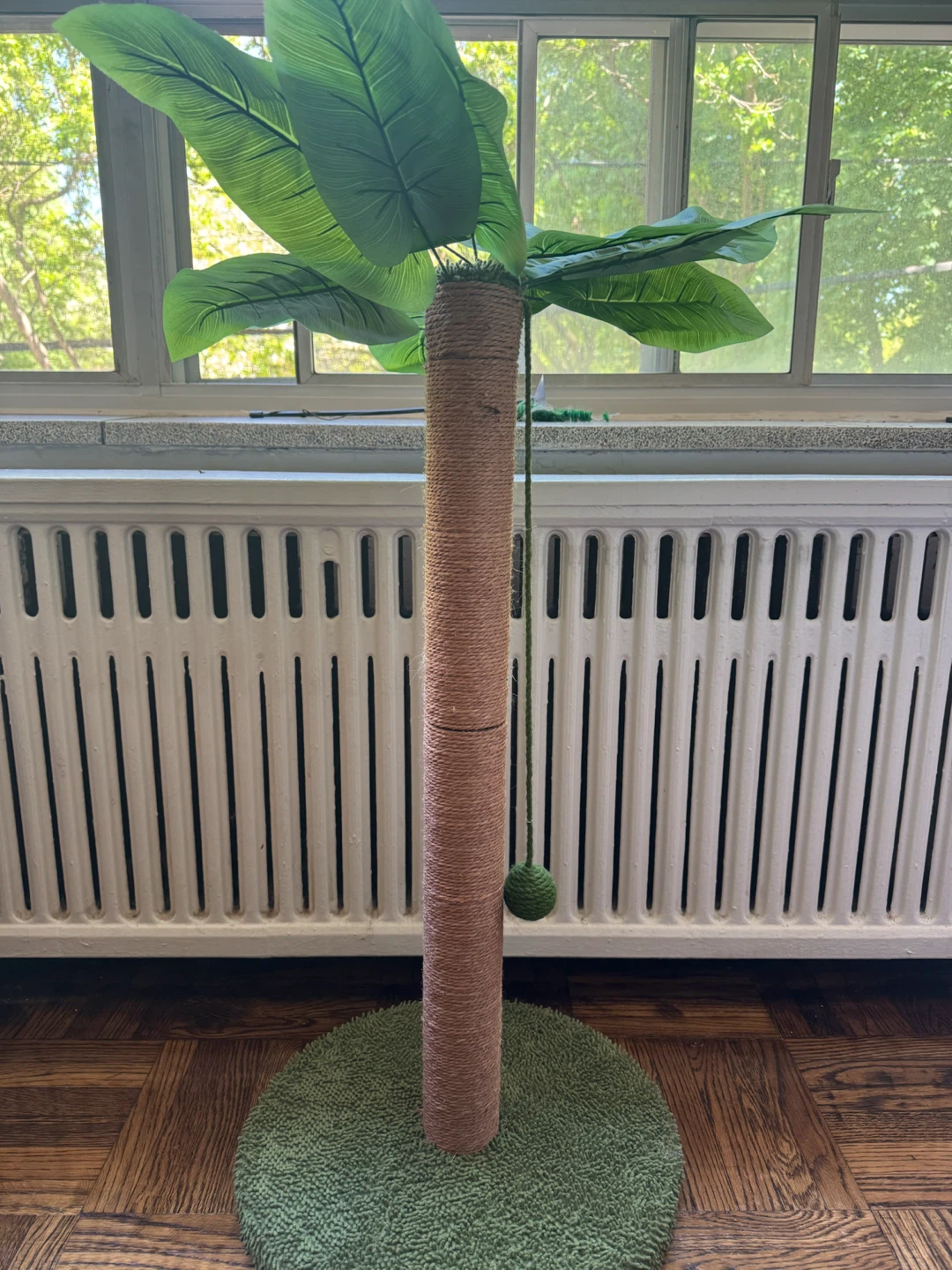 Cat Scratching Post with Faux Palm Leaves