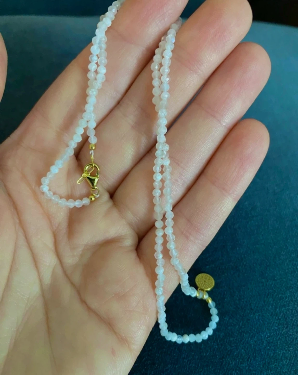 NWT Genuine Moonstone Necklace with Gold Plated Evil-Eye Pendant
