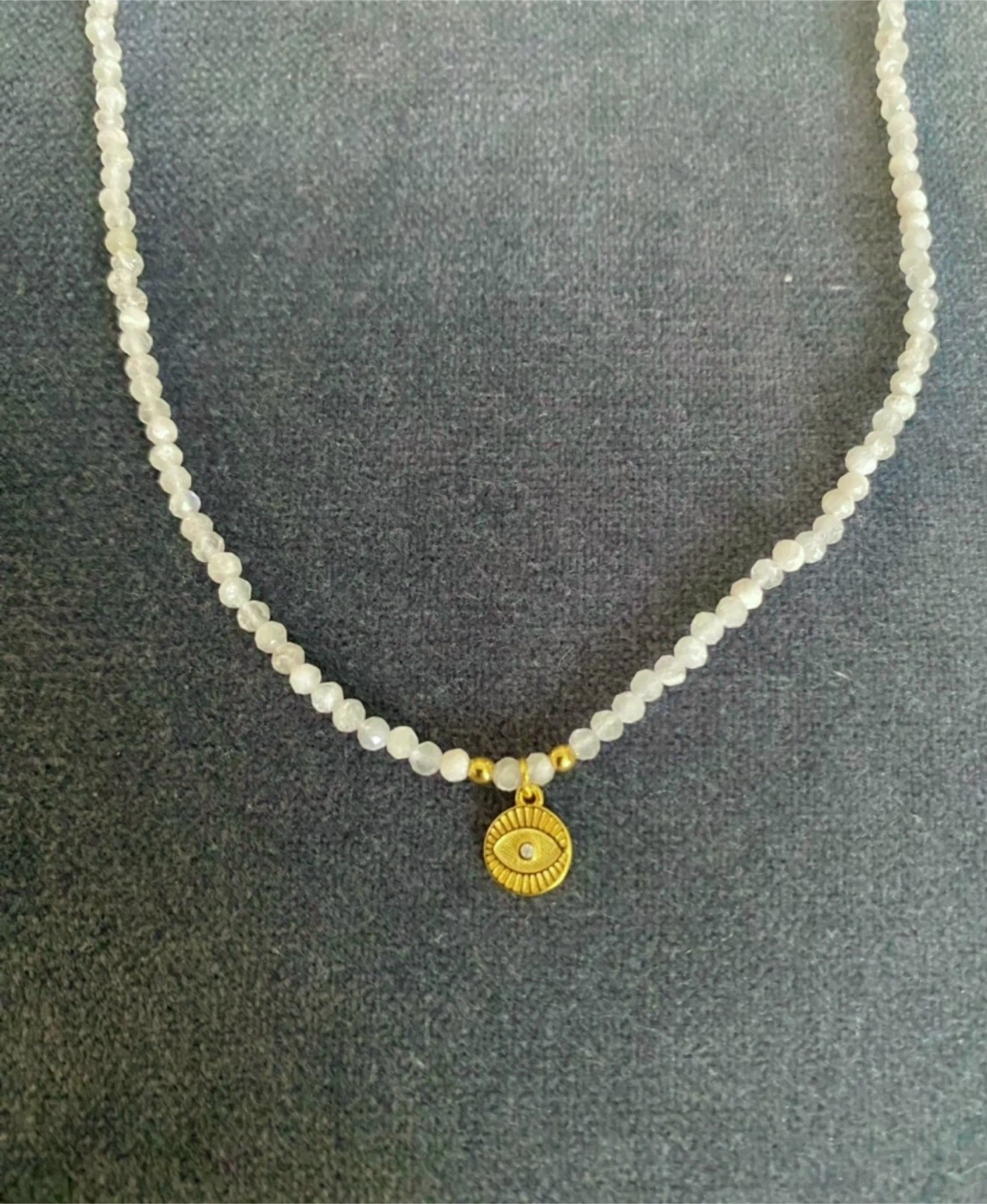 NWT Genuine Moonstone Necklace with Gold Plated Evil-Eye Pendant - photo 3