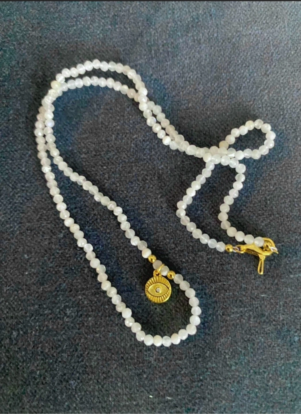 NWT Genuine Moonstone Necklace with Gold Plated Evil-Eye Pendant - photo 4