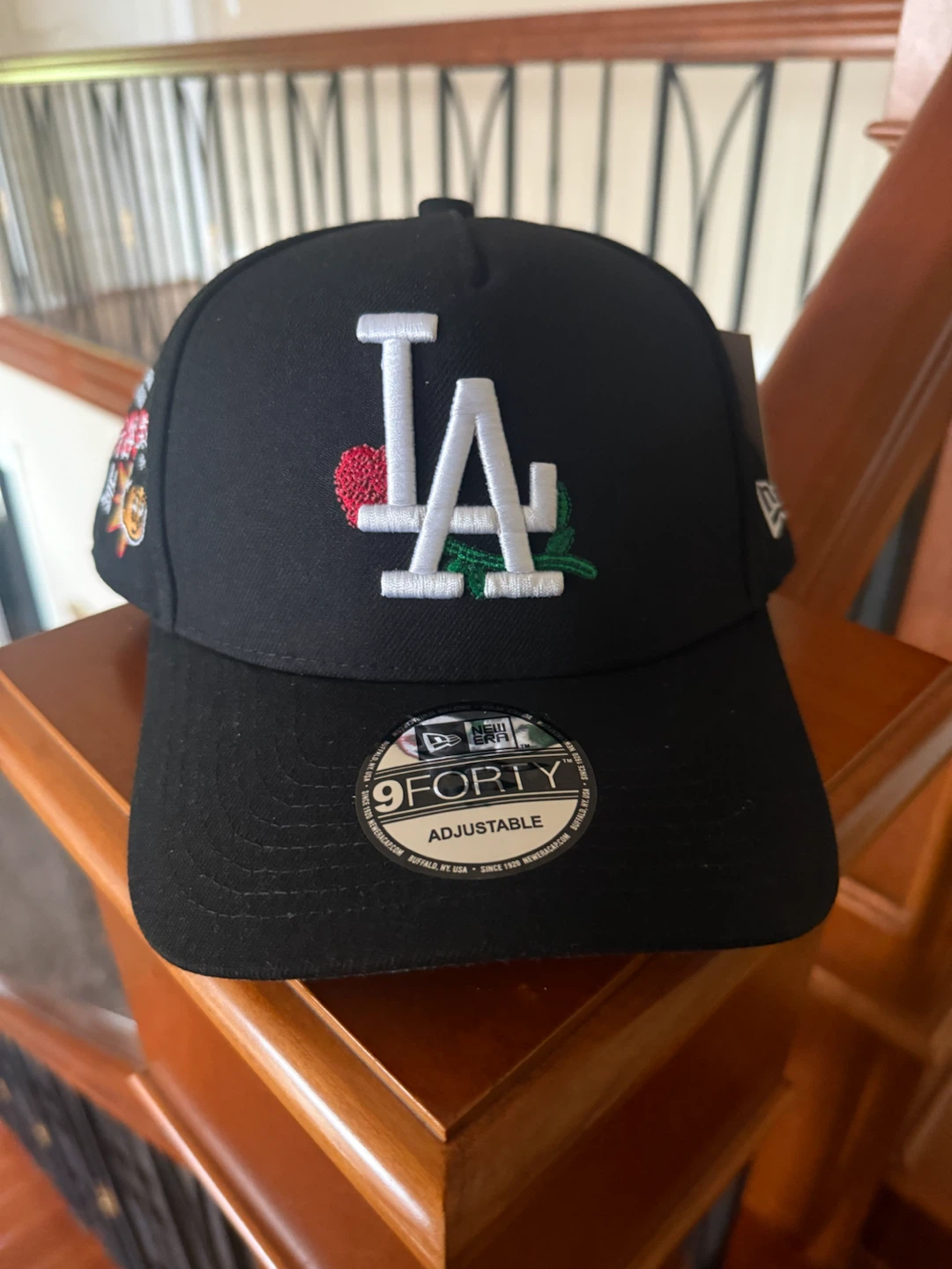 New LA Dodgers Black with white rose logo Adjustable Cap