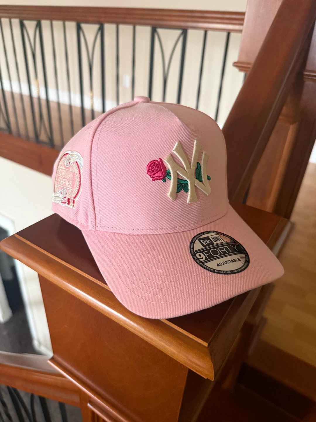 New York Adjustable Pink with white rose logo Cap (New)