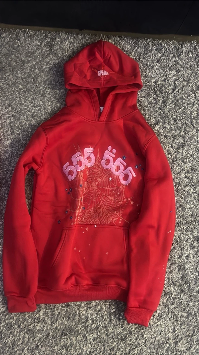 Red "555" Spiderweb Hoodie and Sweatpants Set