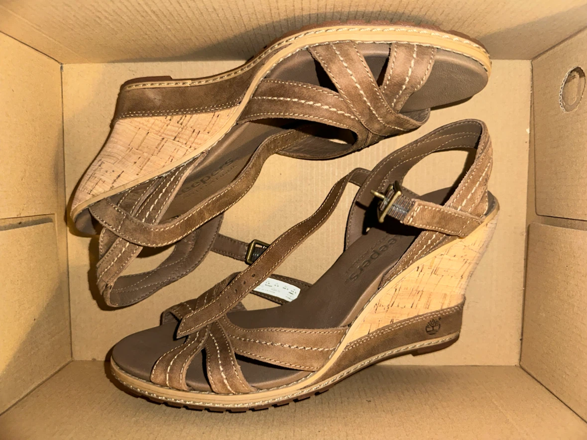 NEW Timberland Maeslin Buckle Brown Leather Cork Wedge Sandals - photo 2