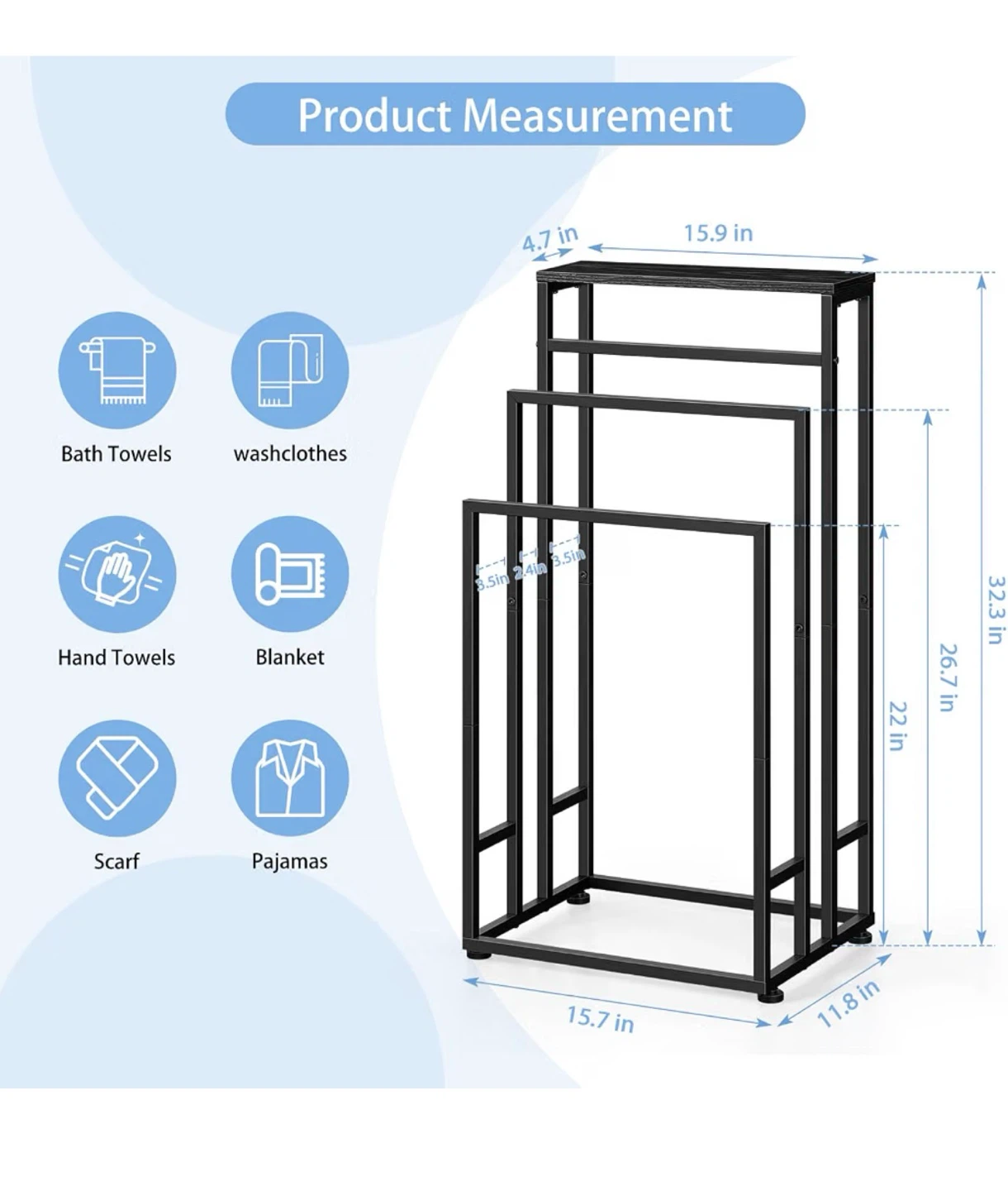 Black 3-Tier Towel Rack with Shelf - photo 2
